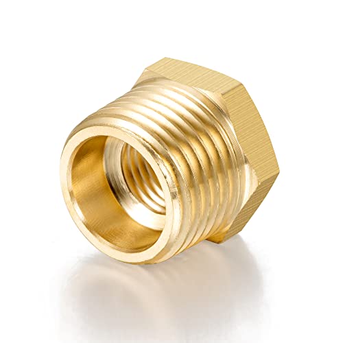INIRET 5 packs 1/2\" NPT Male to 1/4\" NPT Female Reducer Adapter,Brass Pipe Fitting,Brass Reducer Hex Bushing Threaded Pipe Fitting, Hose Tube Adapter Convert.