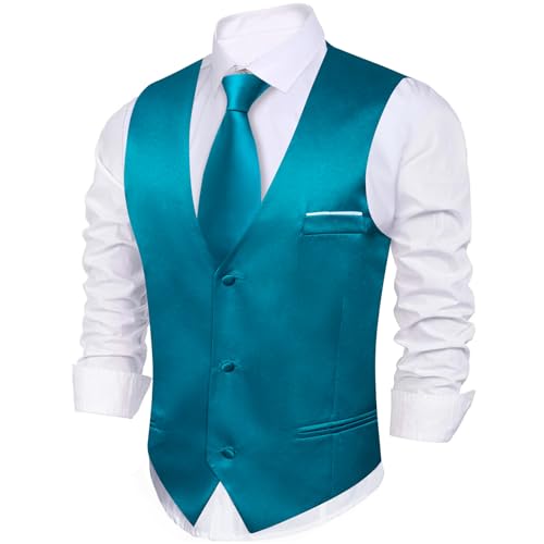Image of Barry.Wang Vest for Men Business /Leisure Dress Suit Vests V-neck 2 Pockets Wedding Party Tuxedo Satin Waistcoat
