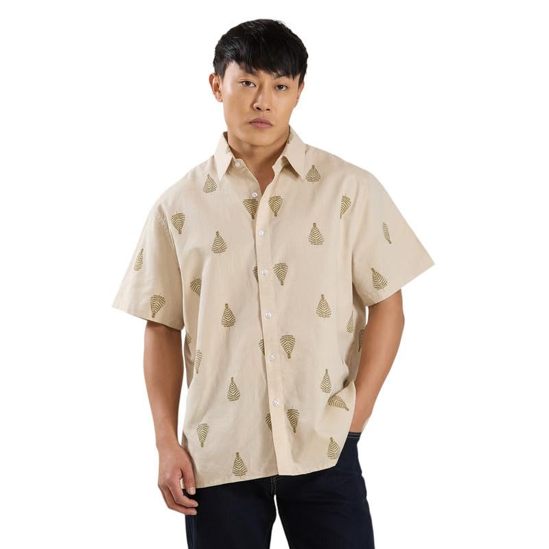 Image of MARK & ALBERT Men's Half Sleeve Linen Slim Fit Shirt