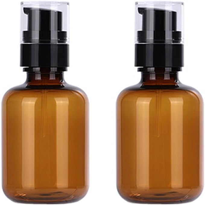 VASANA 2PCS 120ml/4oz Refillable Lotion Pump Bottle Amber Plastic Travel Bottles Toiletries Leakproof Dispenser Bottles Container for Cream Shampoo Makeup Essential Oil