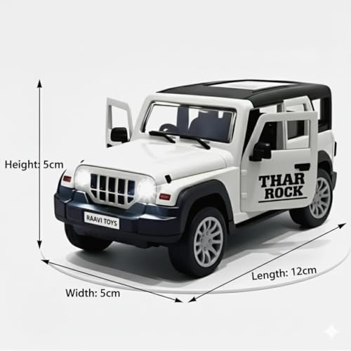 Image of Thar Roxx 1:32 Scale DieCast Metal Pull Back Action Openable Doors 4x4 Thar Premium Car Toy with Lights and Music for Kids,Gift 2+yrs Girls & Boys (Thar 1:32 Scale White)