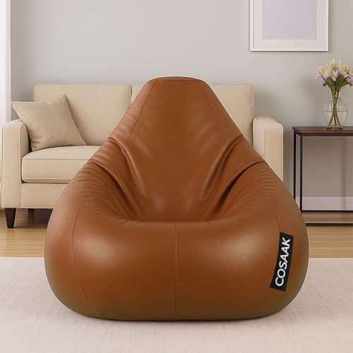 Image of Bean Bag Cover, Faux Leather, 66 x 86 x 112 cm, Indoor Gaming and Reading Chair (TAN, XXL, Solid)