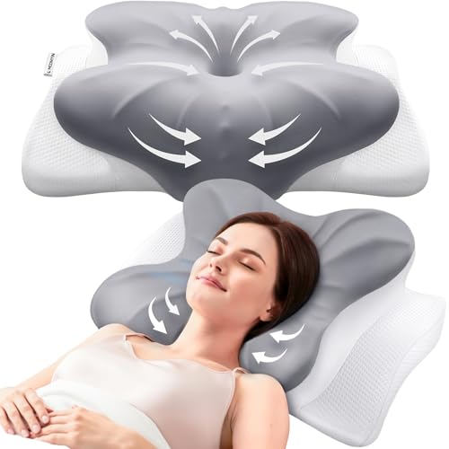 MOONYIN Cuscino Ergonomico per Cervicale – Memory Foam Alta Qualità | Cuscino Ergonomico per Cervicale, Sostegno per Tutte le Posizioni, Copertura in Tessuto Rinfrescante e Lavabile