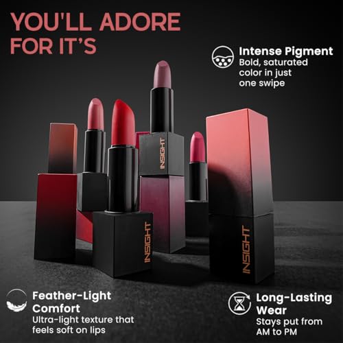Image of INSIGHT Velvet Matte Lipstick (Serene Affection) | Long Lasting, Smudge-Proof & Non-Drying | Enriched with Cocoa Butter, Argan Oil & Vitamin E | Smooth Application, Bold Pigment - 3.8g