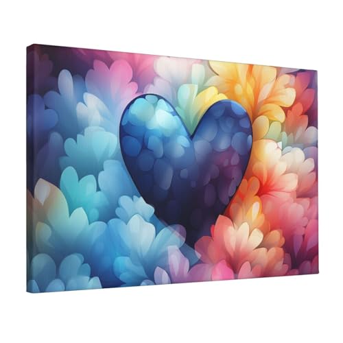 Impression toile cœur bleu déco murale bureau chambre sans cadre