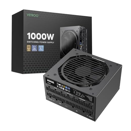Vetroo 1000W Black Power Supply ATX 3.0 Ready Dual PCIe 5.0, 80 Plus Gold Full Modular, Compact Size, Japanese 105°C Capacitors, Eco Mode with 120mm FDB Fan, 10 Year Warranty, for Gaming PC and More