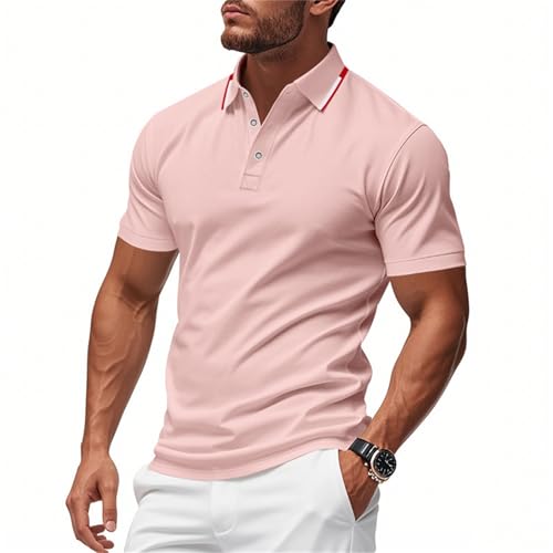 Camisas Hombre Manga Corta Lisas Polos para Cuello Mao Rosa L Deportes Ofertas de Primavera de Trabajo Algodon Verano Deportivo Camisetas Polo Hombre Manga Corta Rosa L