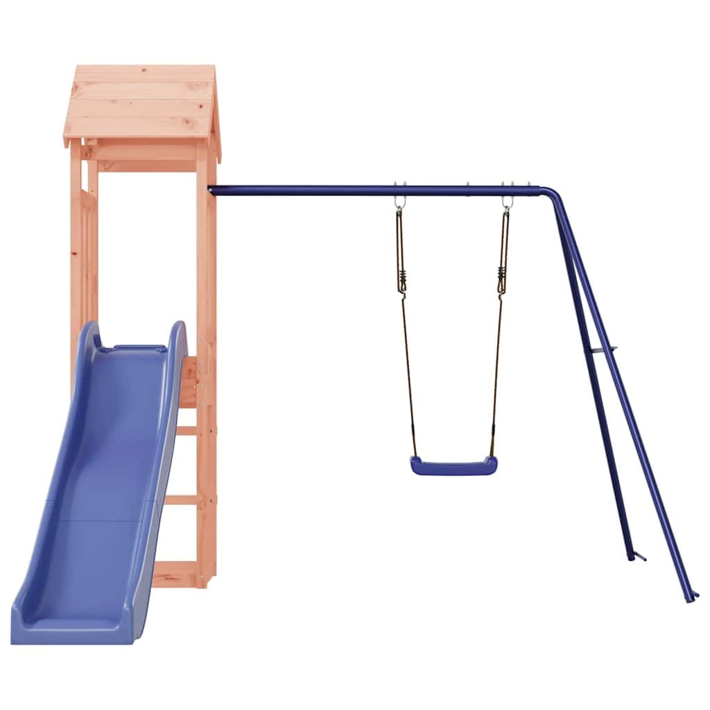 Wieża z litego drewna z daglezji z podestem 90 cm, falista zjeżdżalnia, pojedyncza huśtawka, piaskownica do ogrodu, na podwórko, taras, dla dzieci w wieku od 3 do 8 lat