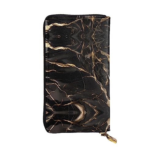 Leather Wallet 7.48 x 4.13 in - Stylish and Durable Wallet for Women with Multiple Compartments and Zipper Design Black Gold Marble Prints