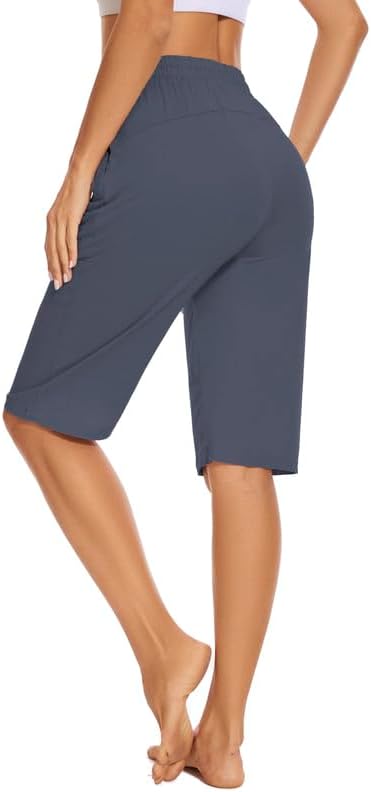 Womens Bermuda Shorts 12" Knee Length Drawstring with 2 Deep Zippered Pockets Comfy Lounge Breathable Shorts - Image 2