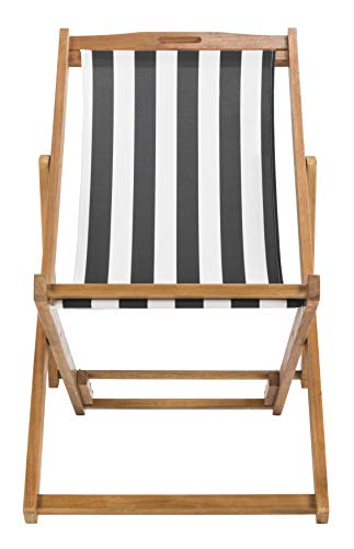 Safavieh Pat7040C-Set2 Outdoor Collection Loren Teak, White Foldable Sling Adirondack Chair, Natural/Black Stripe #TOP3