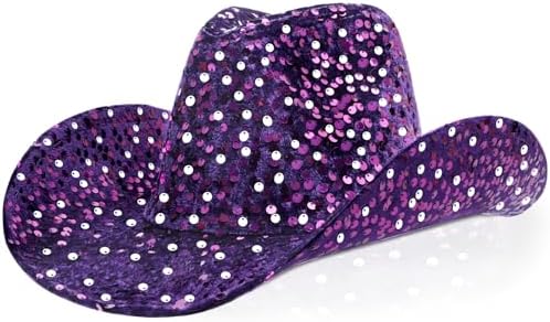 quescu Cowgirl Hat for Women Western Style Sequins Cowboy Hats fo...