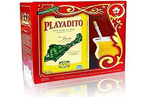 Kit Yerba Mate Playadito con Yerba, tazza in cuoio e bicchiere e paglia di alpaca bombilla