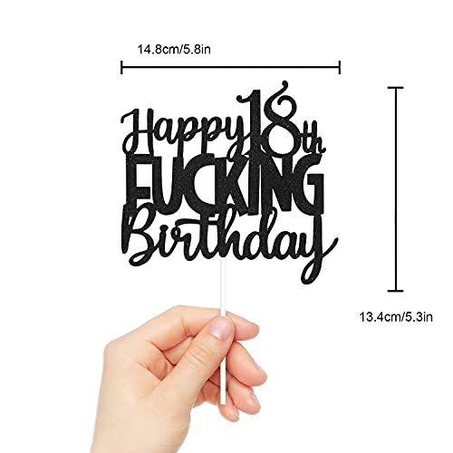 Happy 18th Fuxking Birthday Cake Topper - Funny Black Glitter Adult 18th Cake Supplies - Hello 18 Birthday Cake Decoration by Caiwowo - Used condition - Image 3