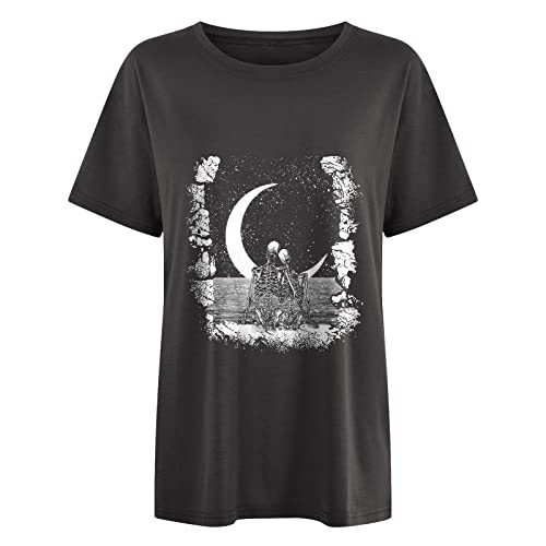 Image of Summer Y2k Tops for Womens, Casual Vintage Short Sleeve T-Shirt, Girls Oversize Loose Round Neck Elastic Tee