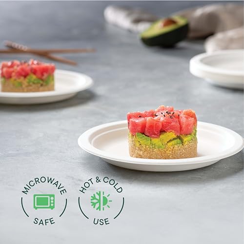 Stack Man 100% Compostable Small Paper Plates 7 Inch Heavy-Duty [125-Pack] Eco-Friendly White Bagasse Disposable Dessert Cake Plates - 7" Biodegradable Plate (BPI-Certified) (PFAS-Free) - Thumbnail 3