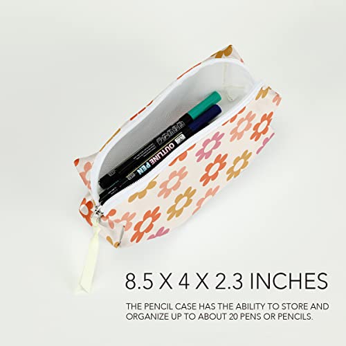 Bag Pen Case Pouch Box Organizer For Teen Girls Boys School Students Men Women Waterproof Zipper Pouch For Office Supplies Makeup, Boho Hippie Retro Daisy Flower Decor #TOP1