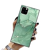 ZhuxuxiTT Compatible with iPhone 11 Case Square,Green Marble Gold Cases for Girls Women,Fashion Pattern Hard PC Back&Soft TPU Bumper Frame Support, 6.1 inch
