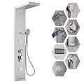 Shower Panel Tower System, LED Shower Panel Tower, Rainfall Waterfall Shower Head with Handheld, 2 Body Jets, 3-Function Faucet Rain System with Tub Spout, Temperature Display, Brushed Nickel