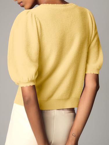 Image of Saodimallsu Womens Puff Short Sleeve Cardigan Lightweight Summer Button Down Shirts Knit Crew Neck Sweater Tops