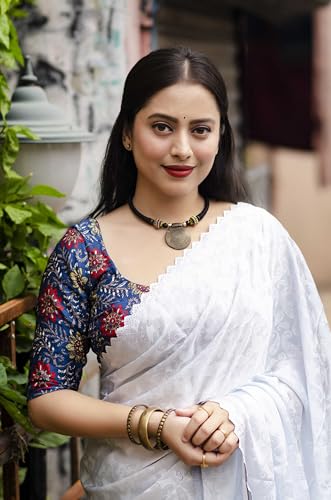 Image of Panzora Women's Soft Crepe Silk Saree With Contrast Blouse Piece.