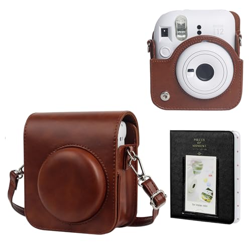 WOGOZAN Protective Case for Fujifilm Instax Mini 12 Instant Camera - With Light-sensitive Holes Lower Right Lens Fit Specially Designed for Mini 12 Camera - Brown
