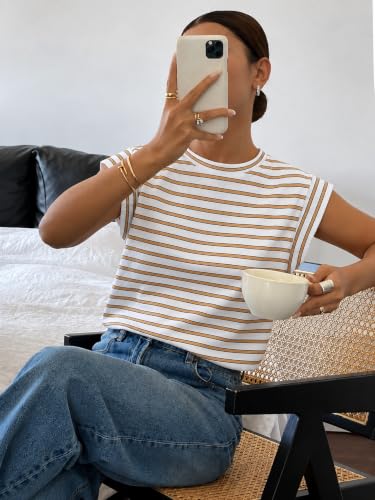 Image of Jawdrobe Women's Striped Western Top Round Neck Cap Sleeve T-Shirt for Women