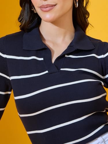 Image of 98 Degree North Women Spread Collar Sweater-G1577-BLACK