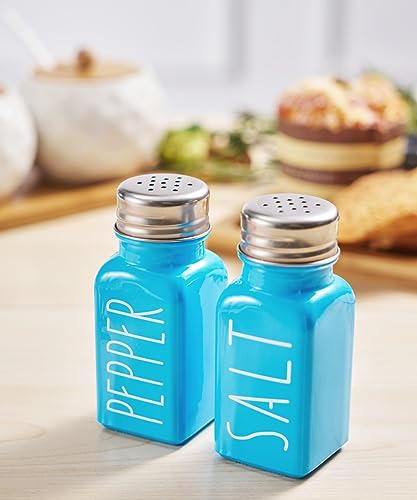 Sky Blue Salt And Pepper Shakers Set By VICUKIE, Farmhouse Kitchen Decor, Glass Salt And Pepper Shakers, Salt Shaker, Gift For Women, Modern Farmhouse Decor, Home Decor,Sky Blue Home Decor (sky blue)
