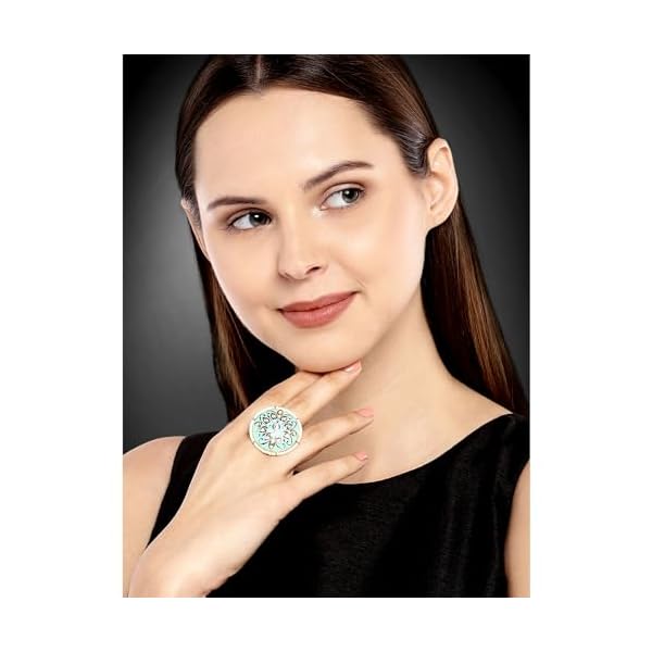 Peora Traditional Gold Plated Meena Work Kundan Pearl Adjustable Ring for Women Girls - Image 3