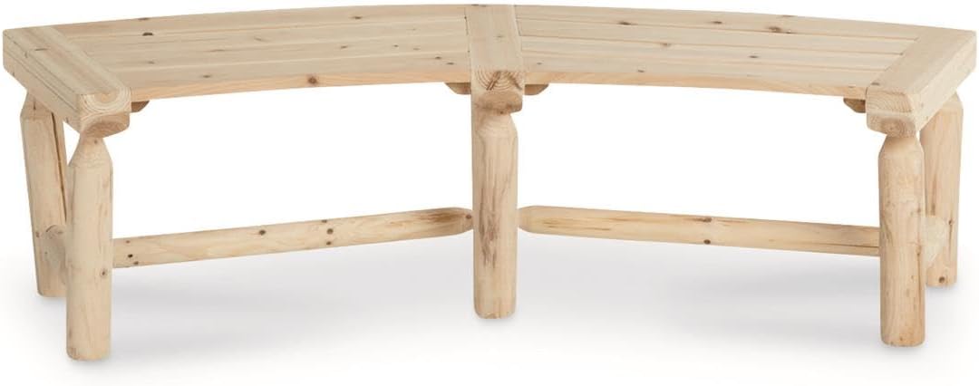CASTLECREEK Curved Fire Pit Bench, Wood Log Bench Seat, Outdoor, Backyard, Rustic