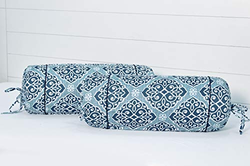 Image of AURAVE Cotton Satin 300 TC Bolster Cover with Drawstring Closure, Set of 2, Soft Breathable Durable Machine Washable for Sofa Bed & Home Decor, 15 inchx30 inch, Blue | Cover Only