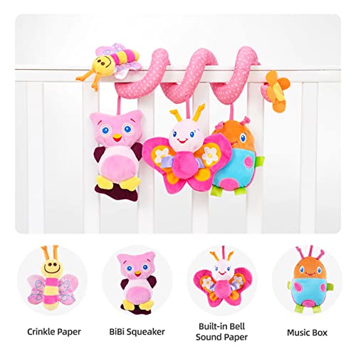 Jollybaby Baby Car Seat Stroller Toys, Plush Activity Hanging Spiral Activity Pram Crib With Music Box, Rattles, Squeaker For Babies Infant Boys Girls(Pink) #TOP5