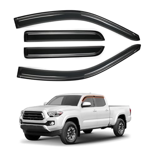 Window Visors Rain Guards Deflectors FIT 2016–2022 Toyota Tacoma Crew Cab – 4PCS Tape-On Side Window Vent Visors Smoked Acrylic Easy Install