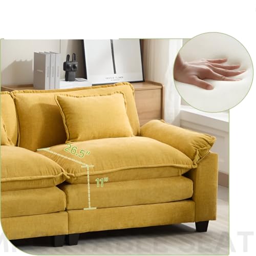 Image of Modern U Shaped Sectional Sofa, Plush Chenille Upholstery, Extra Deep Seats with Throw Pillows for Living Room Office Hotels (Yellow)
