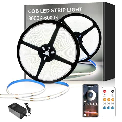 Image of COB LED Strip Lights,Super Bright DC24V LED Tape Lights CRI 90+,Dotless led Light Decoration,50ft 6000K White Cob Led Lights for Bedroom,Lighting in Rooms,cabinets,Stairs