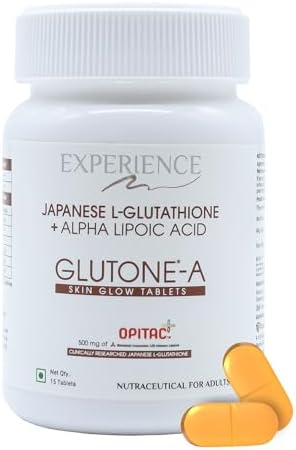 Glutone-A Japanese OPITAC L-Glutathione Tablets with Alpha Lipoic Acid | For Pigmentation, Dull & UV-Damaged Skin | Skin Radiance & Antioxidant Support | Unisex | Vegetarian | 15 Tablets