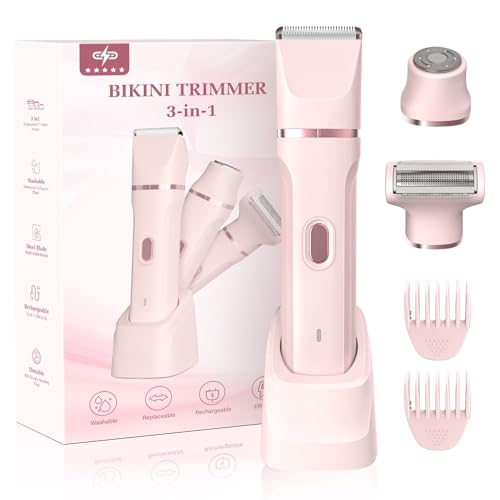 Bikini Trimmer for Women，Electric Body Hair Trimmer, 3 in 1 Wet/Dry Shaver Groomer, Replaceable Ceramic Blade Heads, Electric Razors for Women Legs, Bikini Shaver