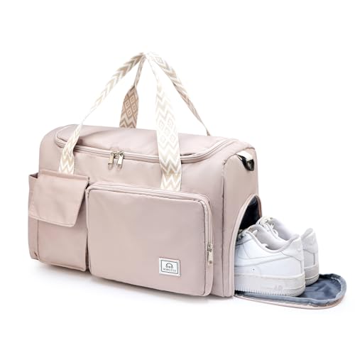 Image of Small Gym Bag for Women, Travel Duffle Bag Carry On Weekender Bag with Shoe Compartment