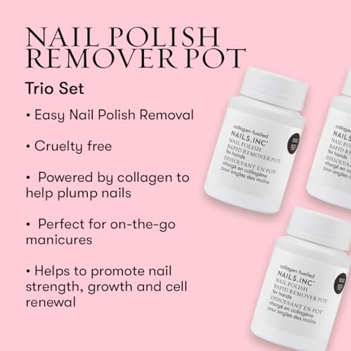 Nails.INC Nail Polish Remover Pot Trio, Formulated with Collagen to Promote Nail Strength and Growth, Coconut Scented, Acetone Free, Cruelty Free, Vegan 3 Piece Set - Image 3