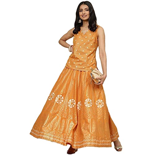 Image of BIBA Women Cotton Flared Skirt