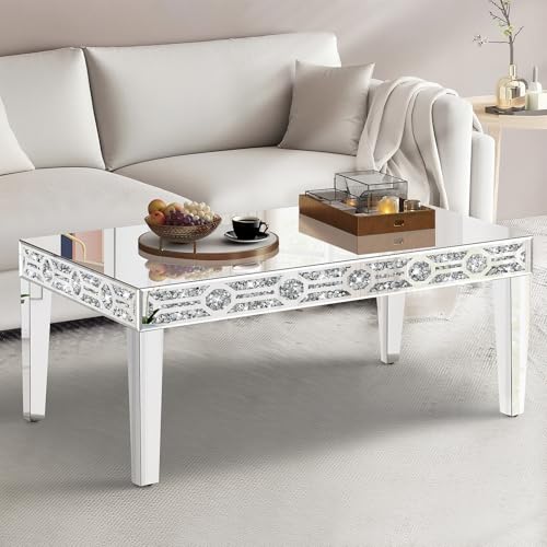 GA Home Silver Mirrored Coffee Table, Rectangle Living Room Tables