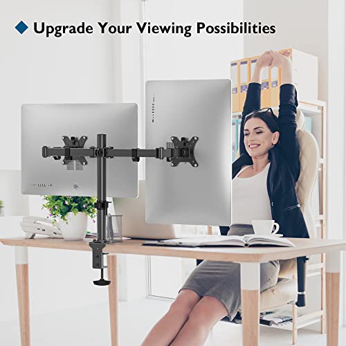 BONTEC 13-32 Zoll Monitor Halterung 2 Monitore, Höhenverstellbar Monitor Halterung, 2 Montageoptionen, Neigbar Schwenkbar Drehungbar für LCD LED Bildschirme bis 10 kg, VESA 75x75/100x100
