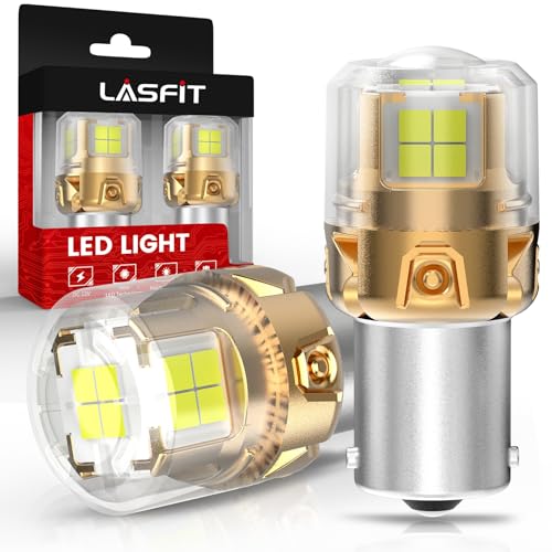 LASFIT 1156 LED Bulb for Reverse Lights, Upgraded 500% Brighter 7506 P21W 1003 BA15S LED Lamps with Projector Lens Halogen Replacement for Backup Daytime Running Lights, 6000K Xenon White, (2-Pcs)