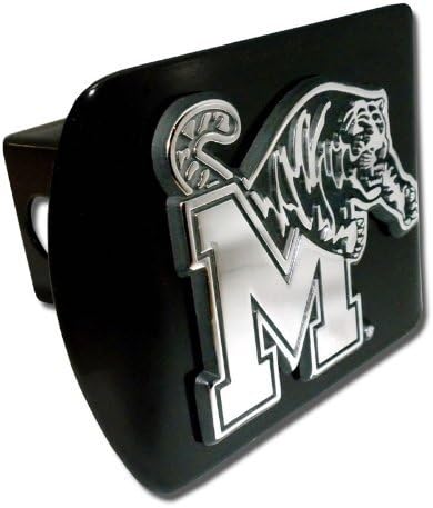 University of Memphis Tigers "Black with Chrome "M-Tiger" Emblem" College Sports Metal Trailer Metal Hitch Cover Fits 2 Inch Auto Car Truck Receiver