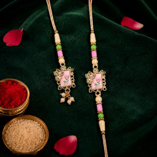 Image of Vacalvers Rakhi with Chocolate for Bhai & Bhabhi - Stylish Design Rakhi with Butter Scotch Chocolate 96 Gm, Tilak Set, Silver Color Pooja Coin, Greeting Card - Raksha Bandhan Combo for Bhai (K1 X8+BS96)