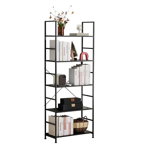 Image of HealSmart 5 Tier Bookshelf, Free Standing Book Shelf Home Office Bookcase Shelf Storage Organizer for Bedroom, Living Room, Bathroom, Office, Balcony, Black