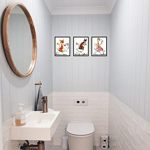 Bathroom Wall Art Animal Prints Toilet Decor Set Of 6 Canvas Posters Cute Pictures Photos Bathroom Artwork Wall Colourful Funny Fox Cat Frog Goose Giraffe Horse In Toilet Illustration Wall Decor For Kids Bathroom (8"X10" Unframed) #TOP4