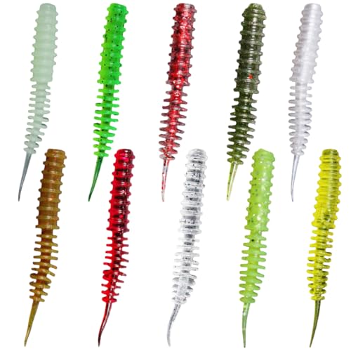 DIFLAX 30 Piezas Señuelos Pesca Suaves para Gusanos Falsos Gusanos de Pan Falsos Señuelos de Pesca de Gusano de Pan Gusanos Falsos de Plástico para Truchas Lubina y Crappie(10 Colores)
