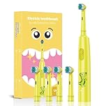 Spazzolini elettrici bambini 6-12 anni, spazzolino elettrico ricaricabile con timer, 3 modalità, impermeabile lPX7 con testina a 4 setole morbide (giallo)